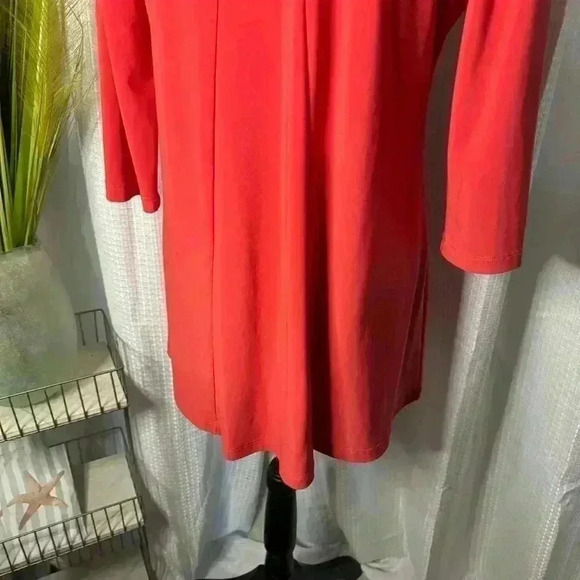 Clara Sun Woo USA Women’s M Red 3/4 Sleeve Back Neck Cutout Tunic Top - Picture 9 of 12